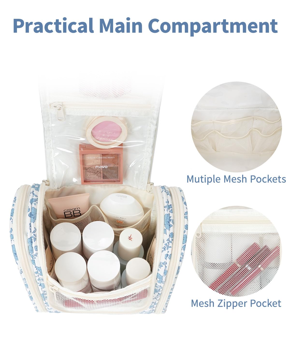 Narwey internal mesh and zip pockets displaying neat storage and visibility