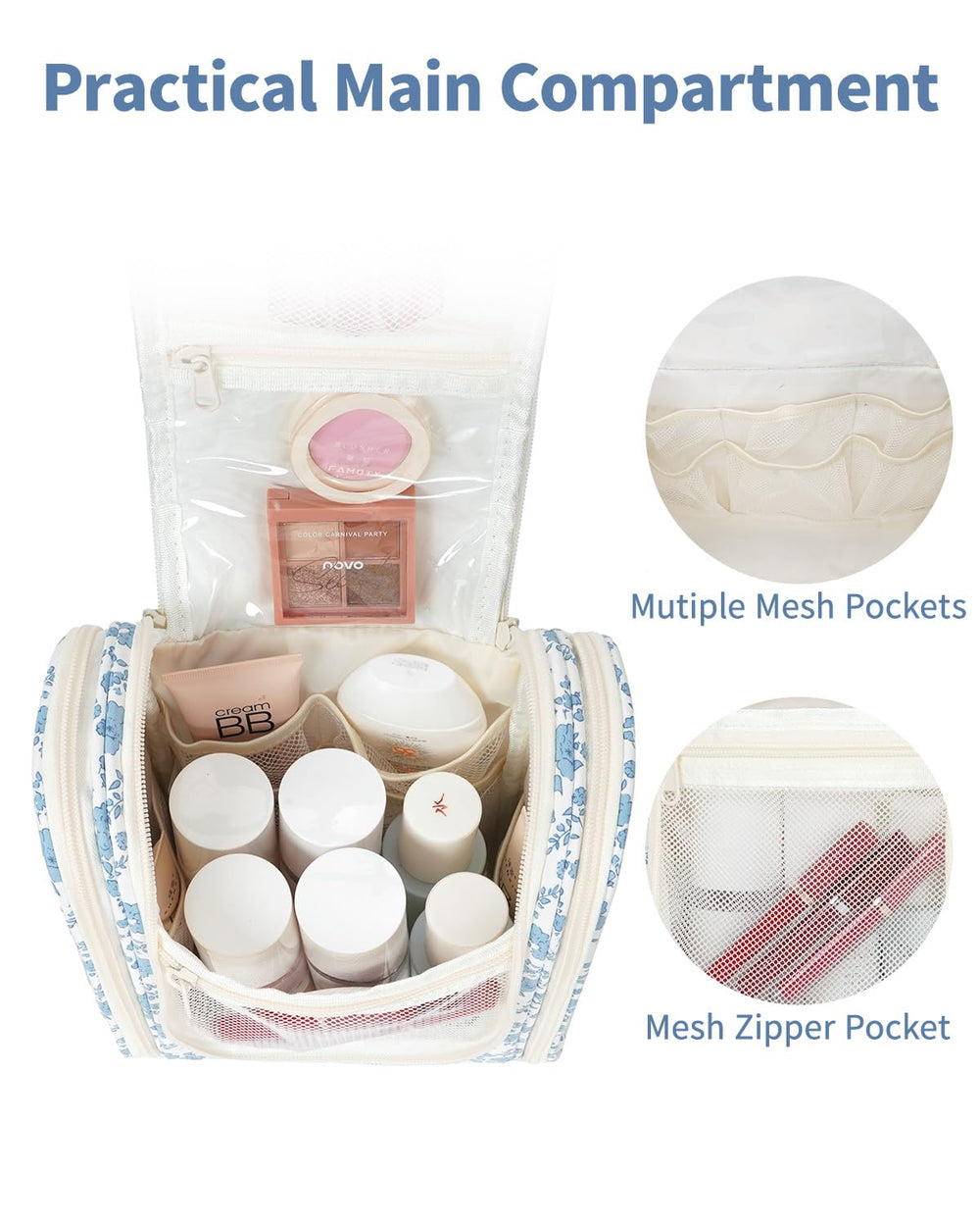 Narwey internal mesh and zip pockets displaying neat storage and visibility