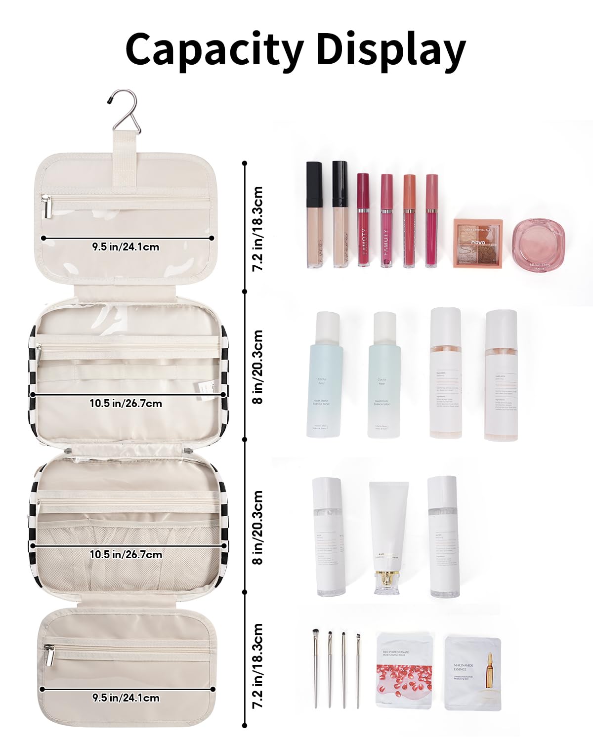 Narwey mesh pockets close-up holding bottles and brushes for organization