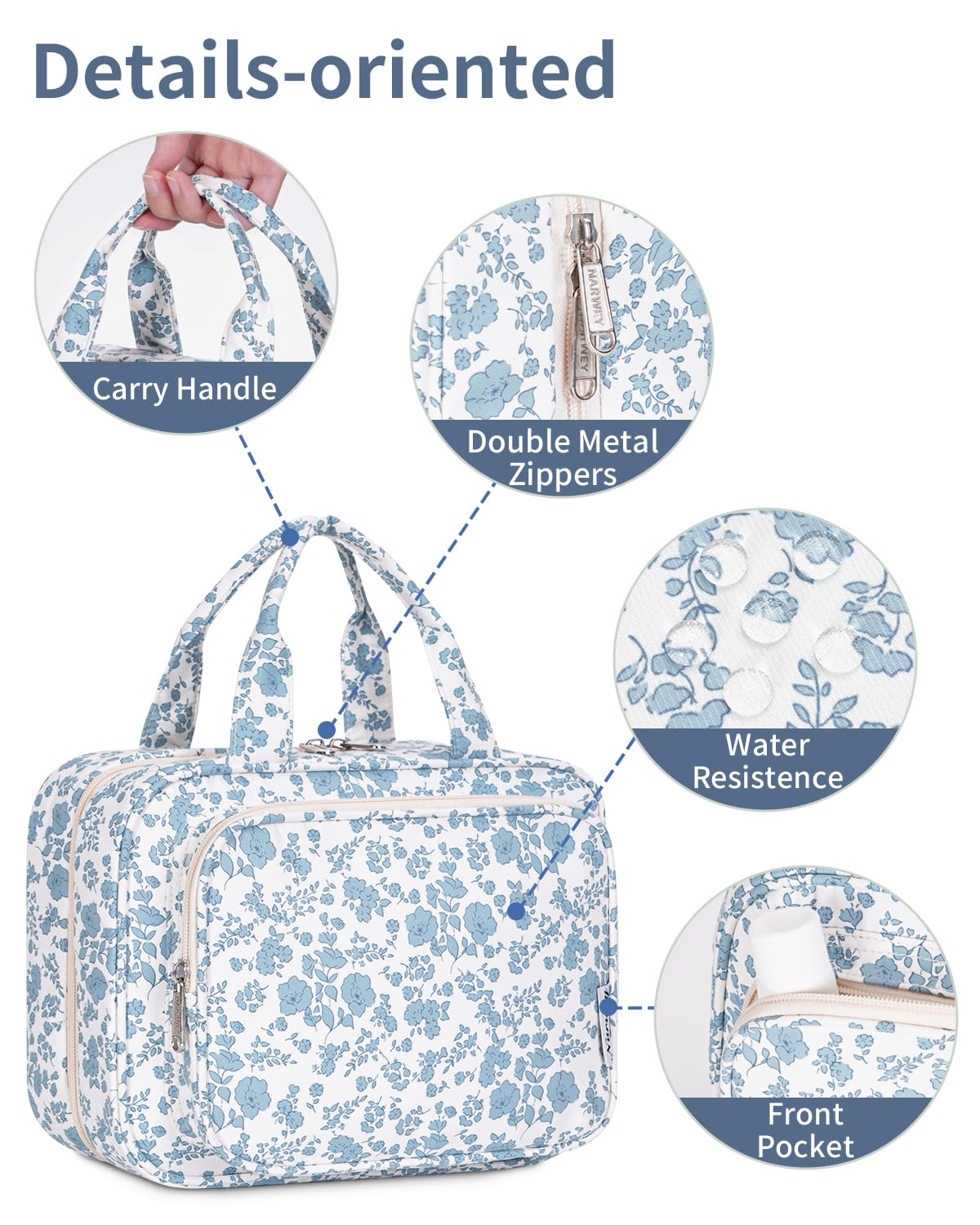 Narwey packed with full-size bottles demonstrating large-capacity travel storage
