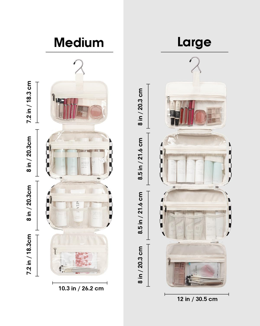 Narwey packed with travel-size toiletries demonstrating roomy interior