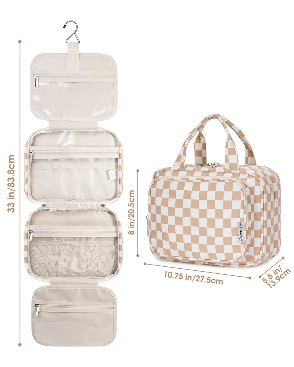 Narwey next to travel bottles to show size and roomy capacity