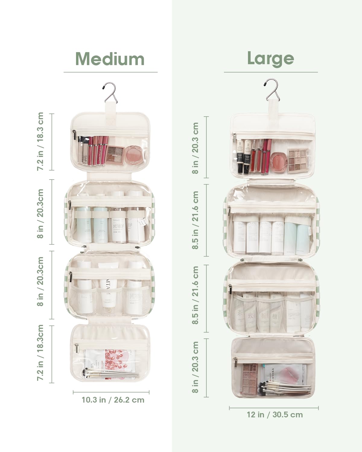 Narwey arranged travel bottles demonstrate roomy interior and upright storage