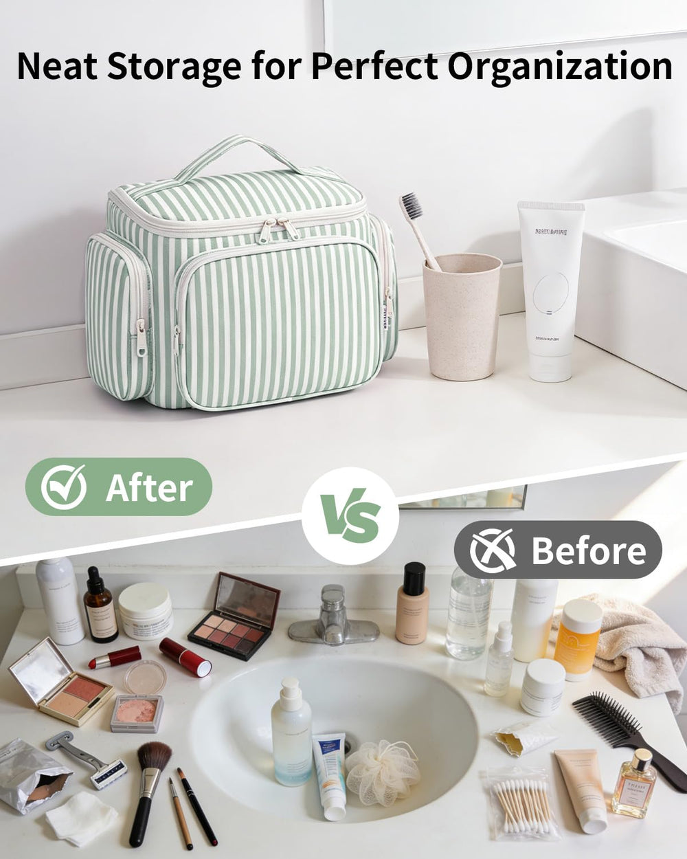 Narwey filled with toiletries showing practical capacity for travel