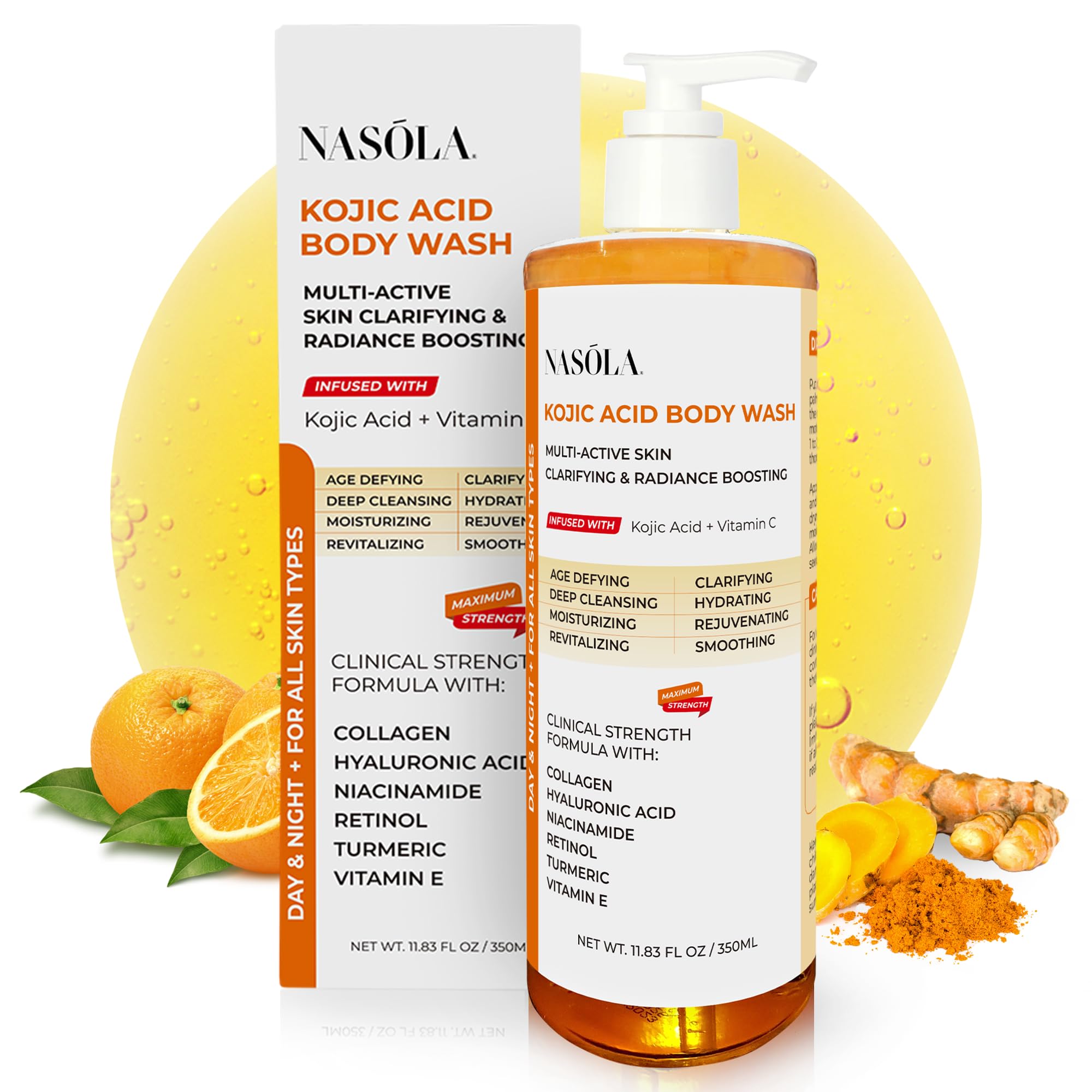 Nasola front bottle showing label and brightening benefit