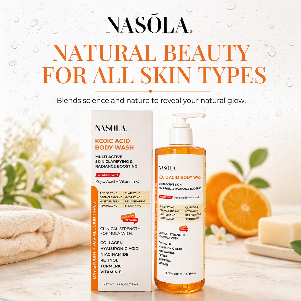 Nasola bottle beside measurements showing 11.8 fl oz size