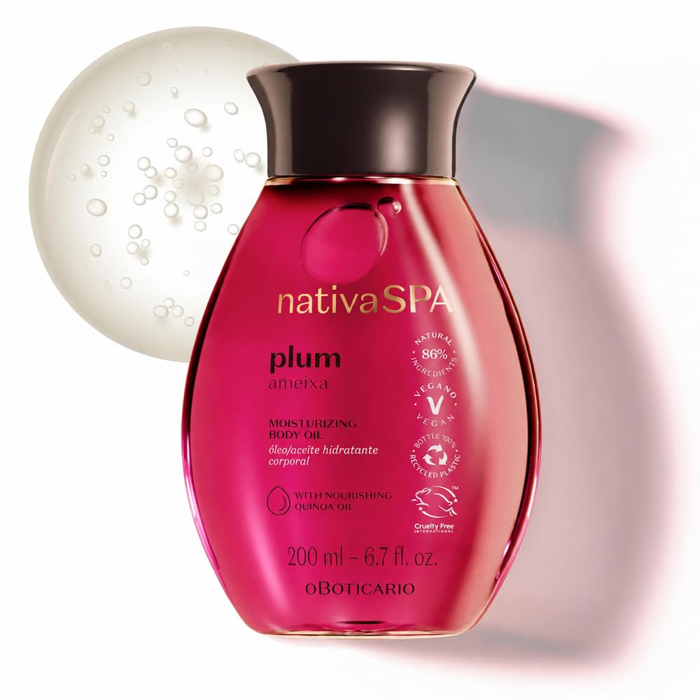NATIVA SPA O BOTICÁRIO front bottle view showing plum scent and elegant packaging benefit: visual appeal