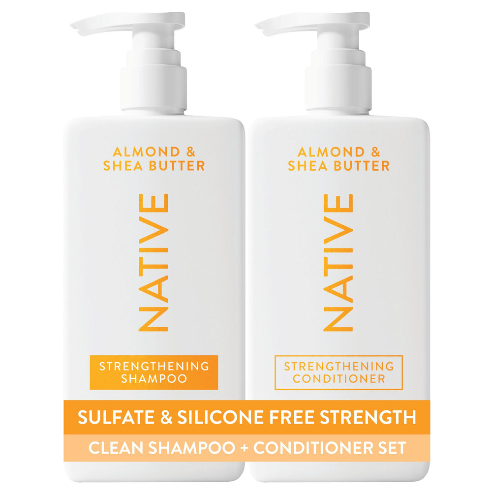 Native almond and shea front packaging showing both 16.5 fl oz bottles for simple routine