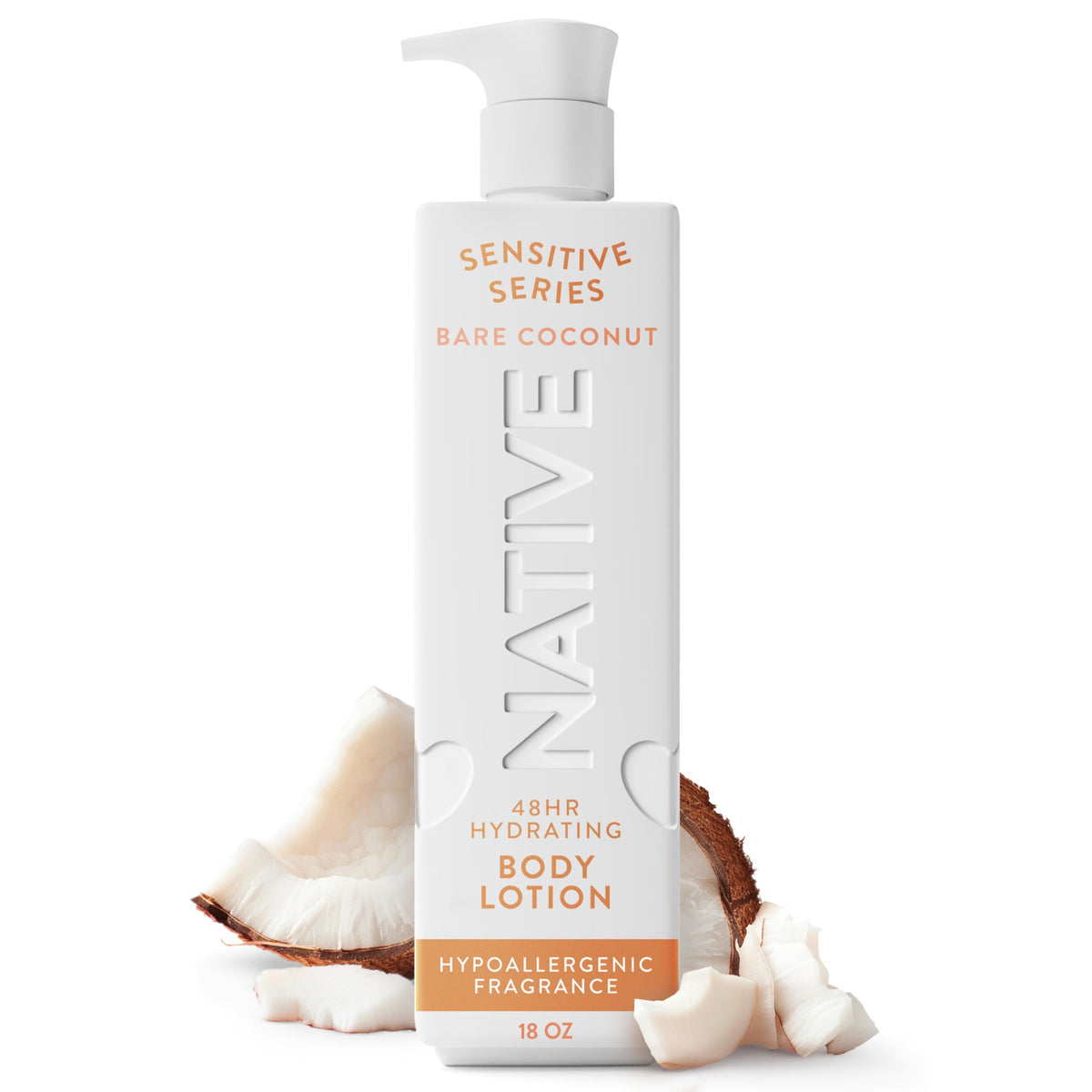 Native front packaging of Bare Coconut lotion shows product and clean design for gentle care