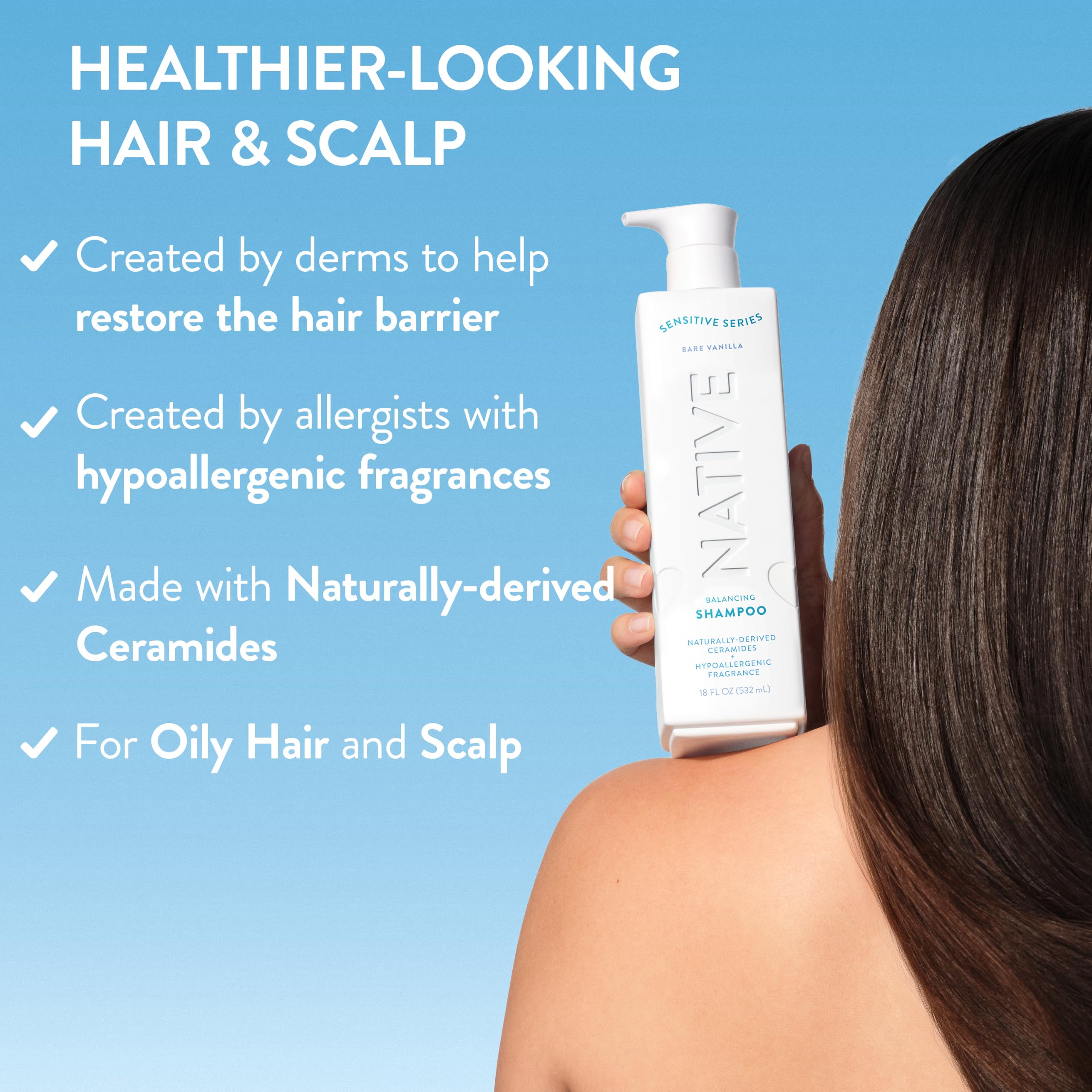 Native back label with ingredients list highlighting clean formulation benefits