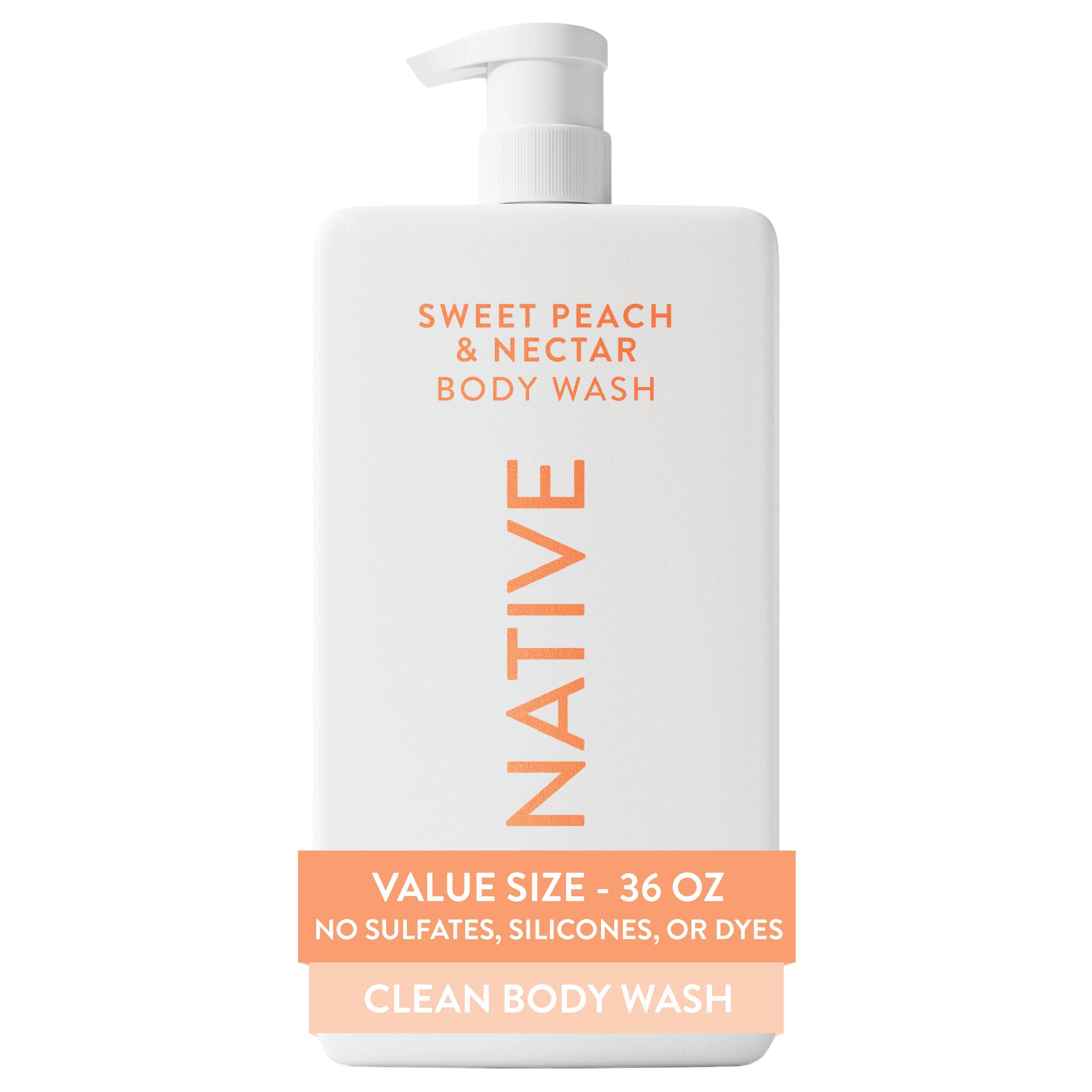 Native front packaging of 36 oz body wash showing size and scent, easy refill benefit