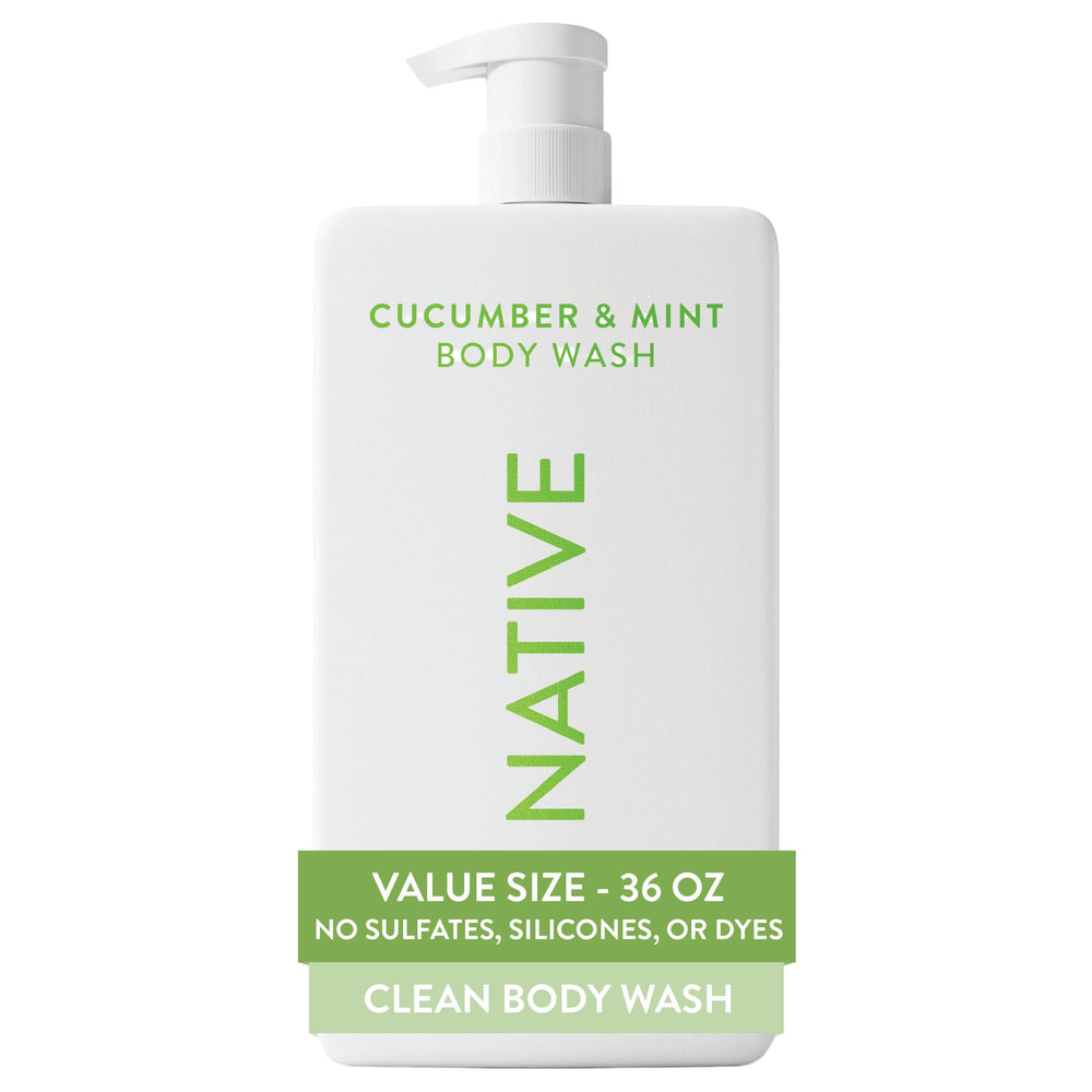 Native 36 oz bottle front view showing pump and label for easy use
