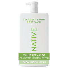 Native 36 oz bottle front view showing pump and label for easy use