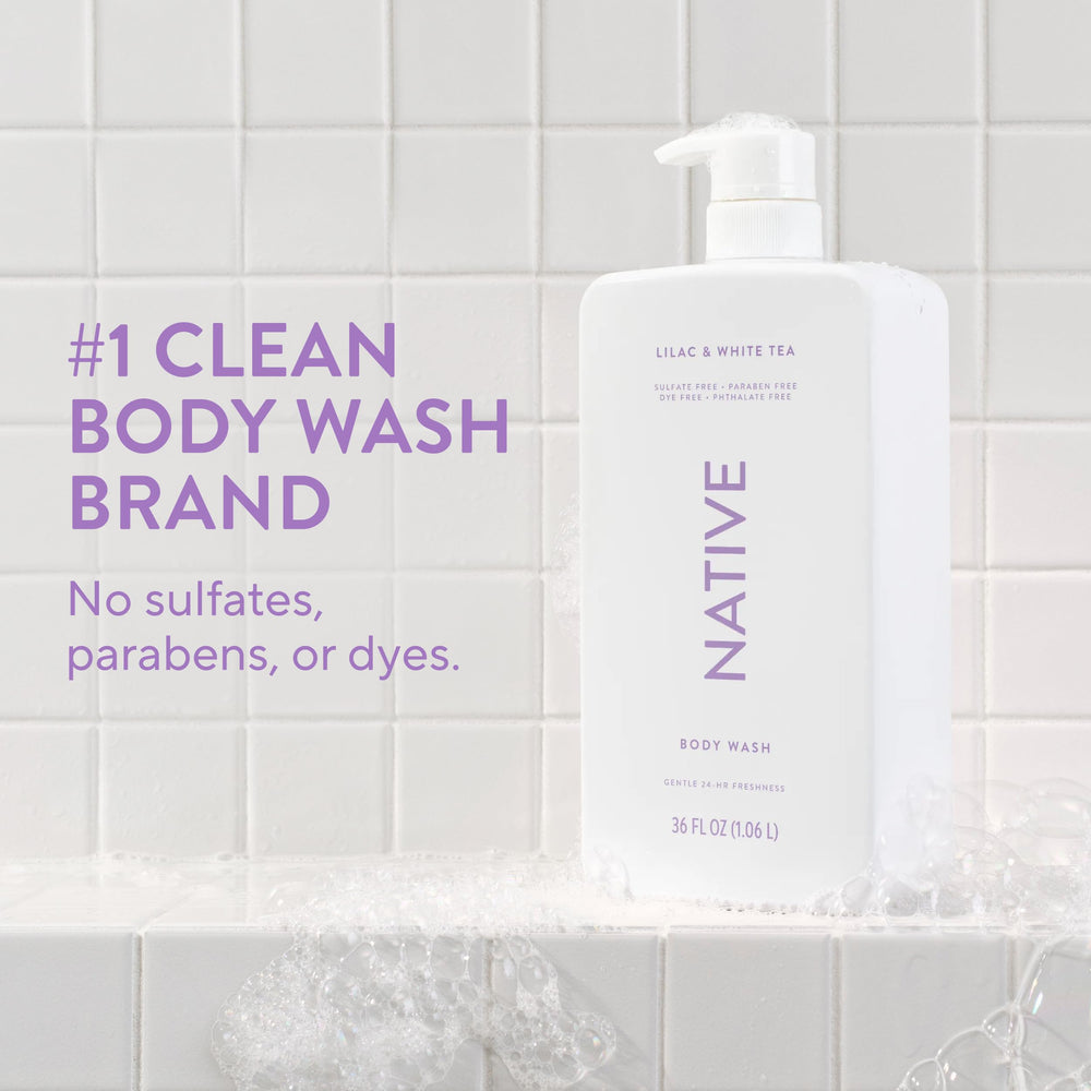 Native pump dispensing body wash into hand for convenient one-handed use