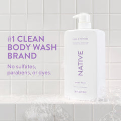 Native pump dispensing body wash into hand for convenient one-handed use