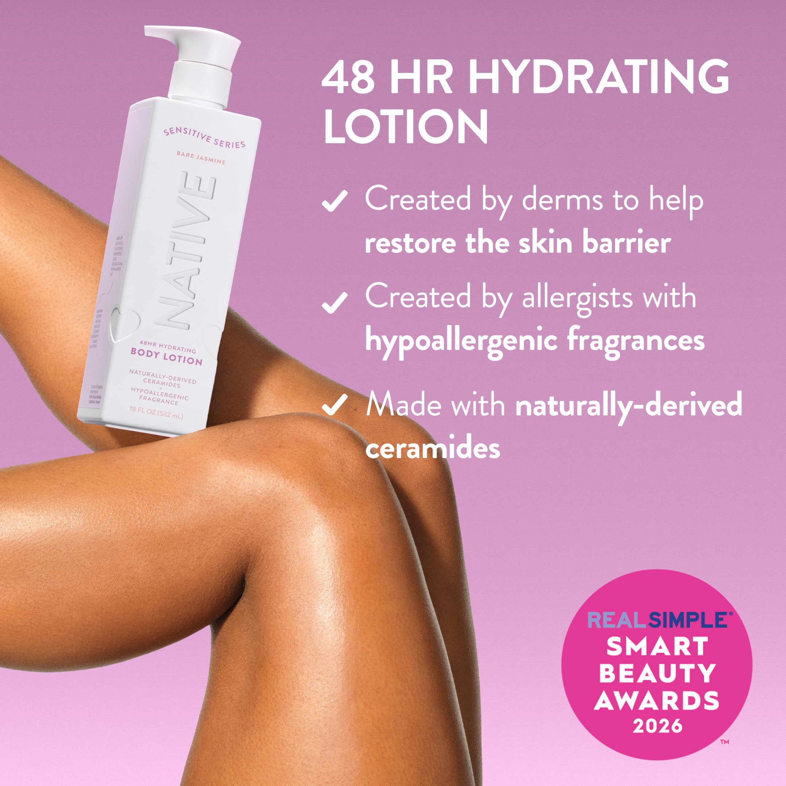 Native pump close-up highlighting easy one-handed dispensing benefit