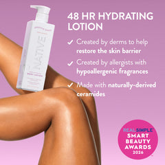 Native pump close-up highlighting easy one-handed dispensing benefit