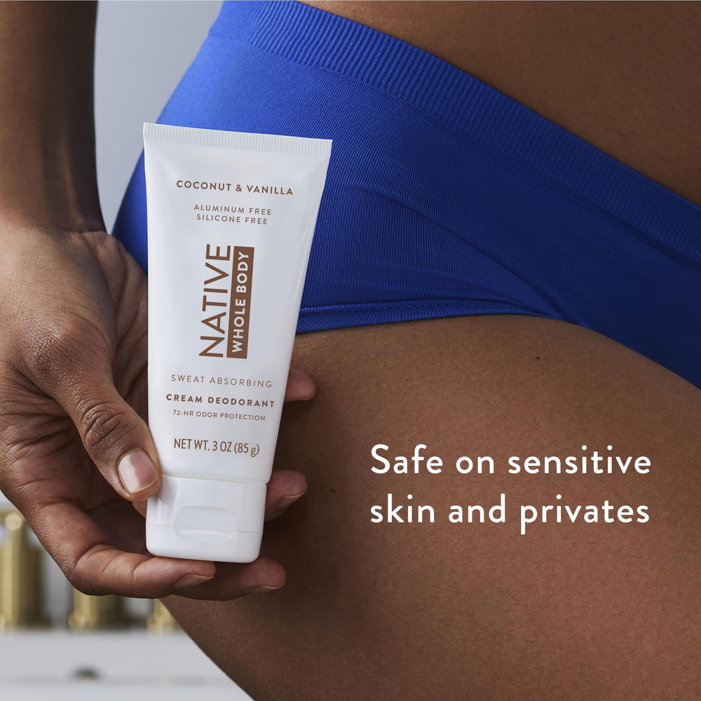 Native coconut & vanilla next to everyday items for size comparison and travel-friendly benefit