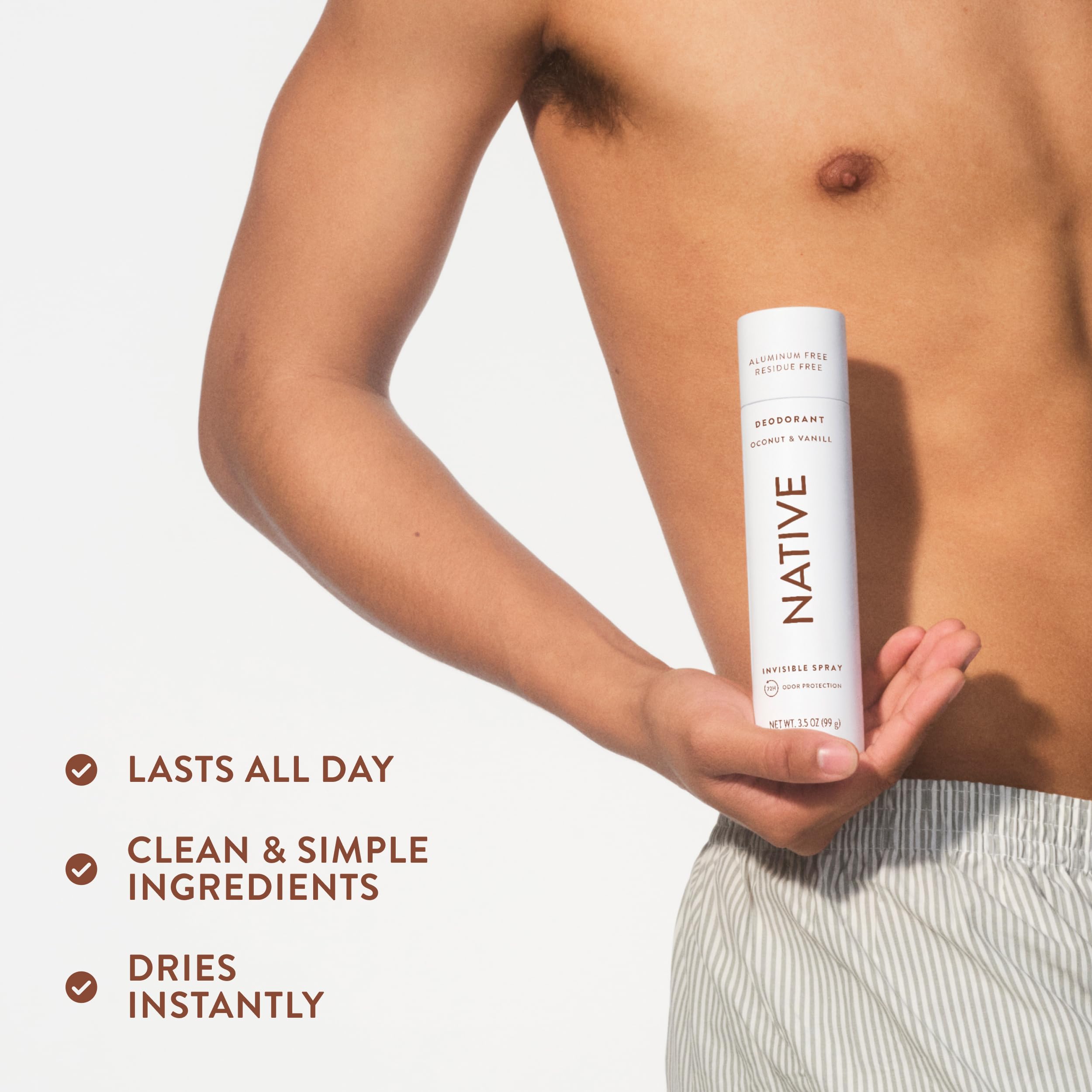Native spray applied underarm showing easy, no-touch refresh benefit