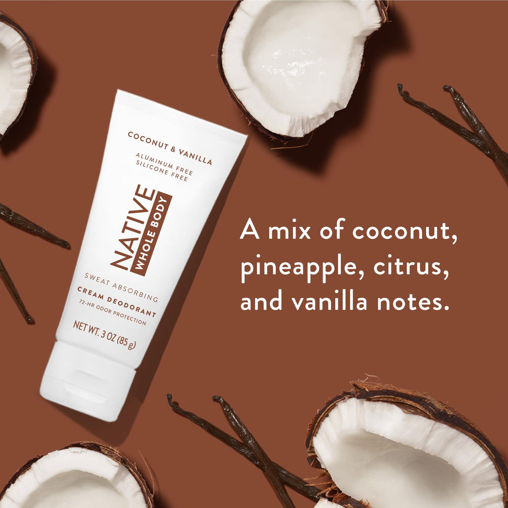 Native coconut & vanilla applied to underarm demonstrating gentle odor protection benefit
