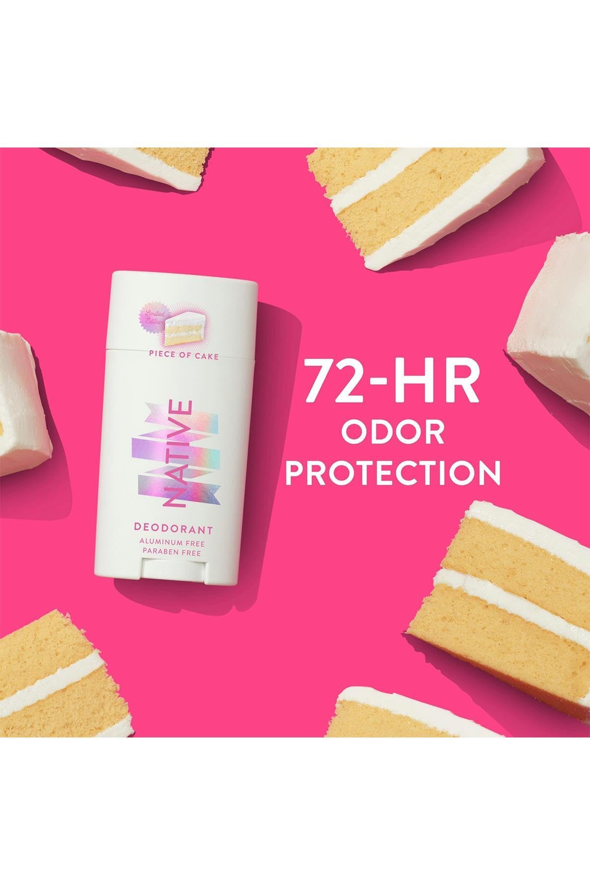 Native deodorant on bathroom shelf among toiletries conveying everyday convenience