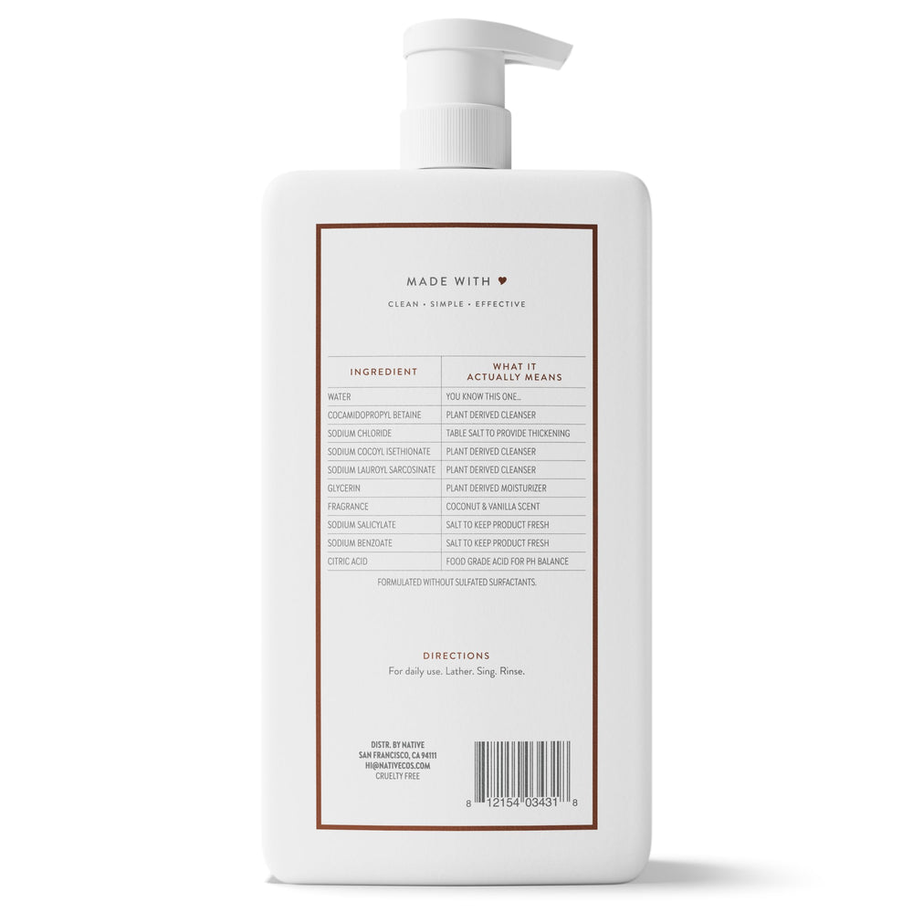 Native bottle on family bathroom counter illustrating shared household use