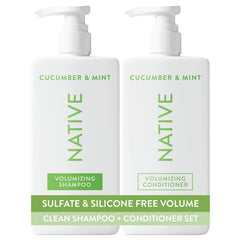 Native front packaging showing both cucumber mint bottles and benefit of volume