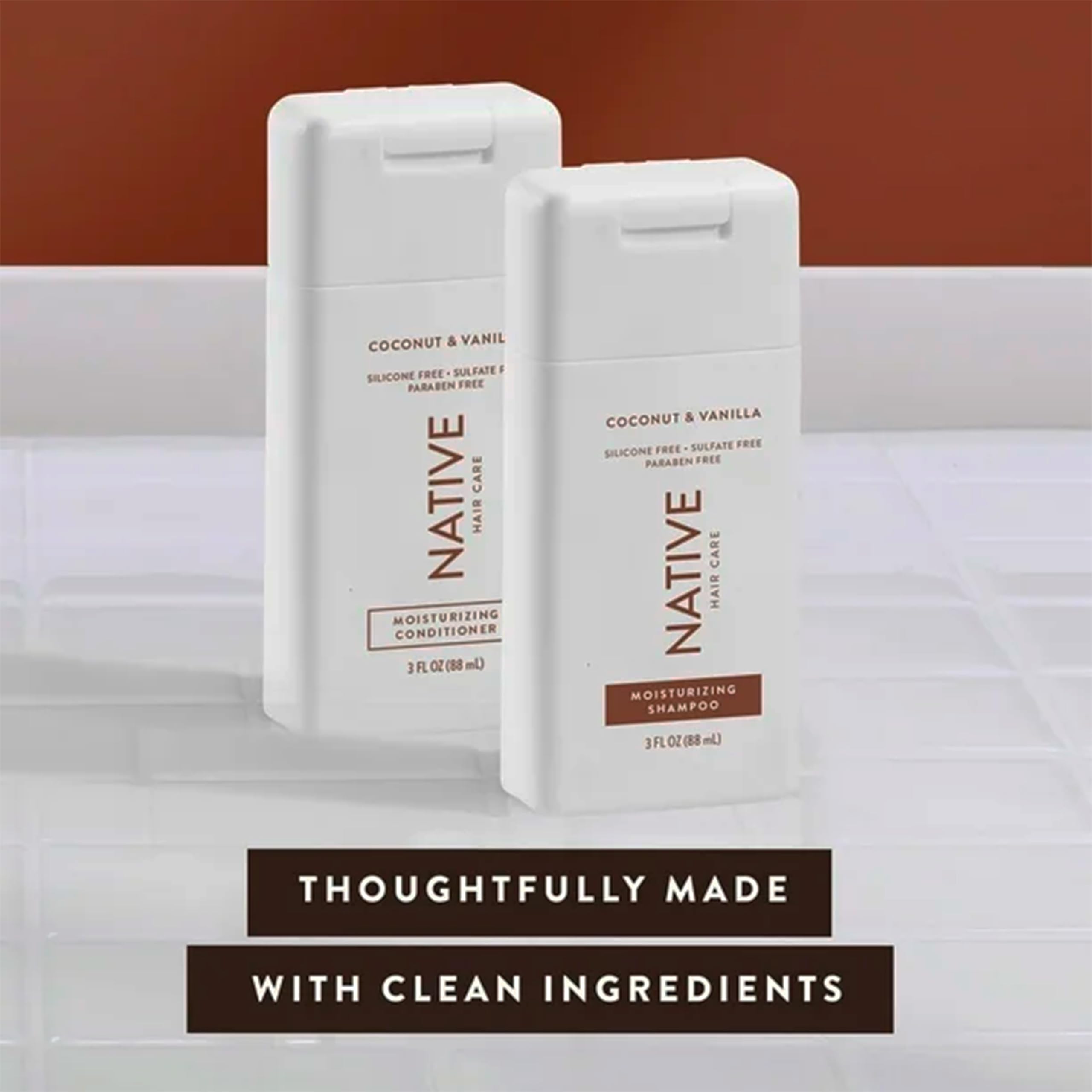 Native imagery of coconut and vanilla representing fresh scent benefit