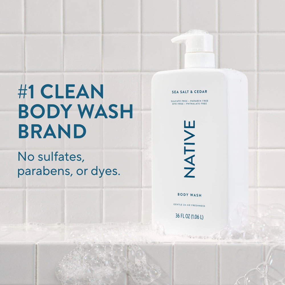 Native label close-up showing sea salt & cedar name and ingredient clarity benefit