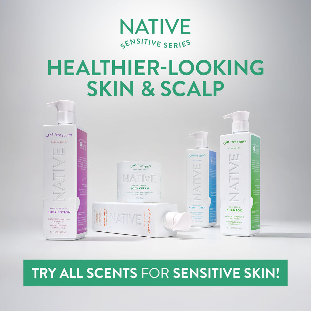 Native lotion absorbing into skin close-up illustrating non-greasy finish