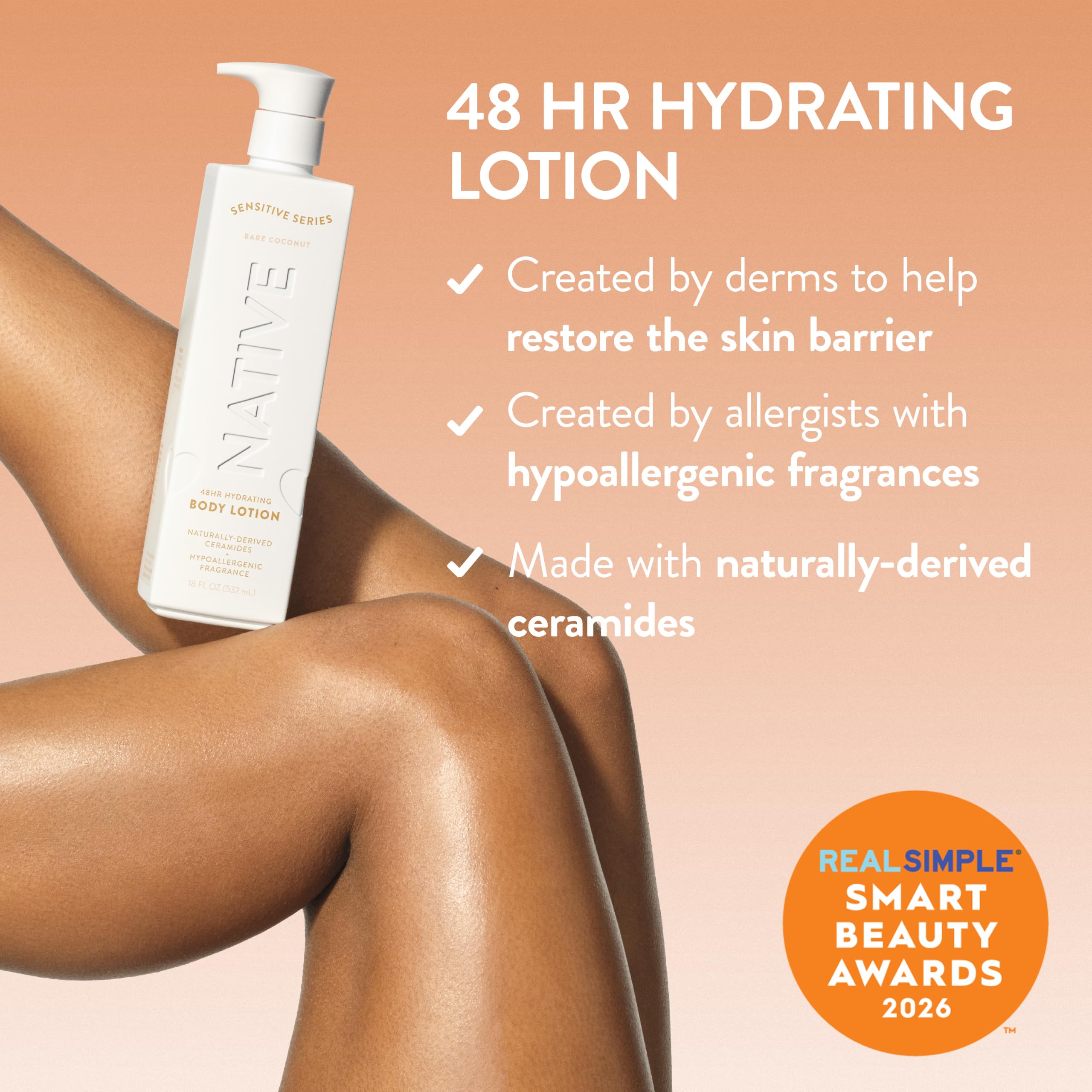Native lotion pump dispensing creamy texture that absorbs quickly for lasting hydration