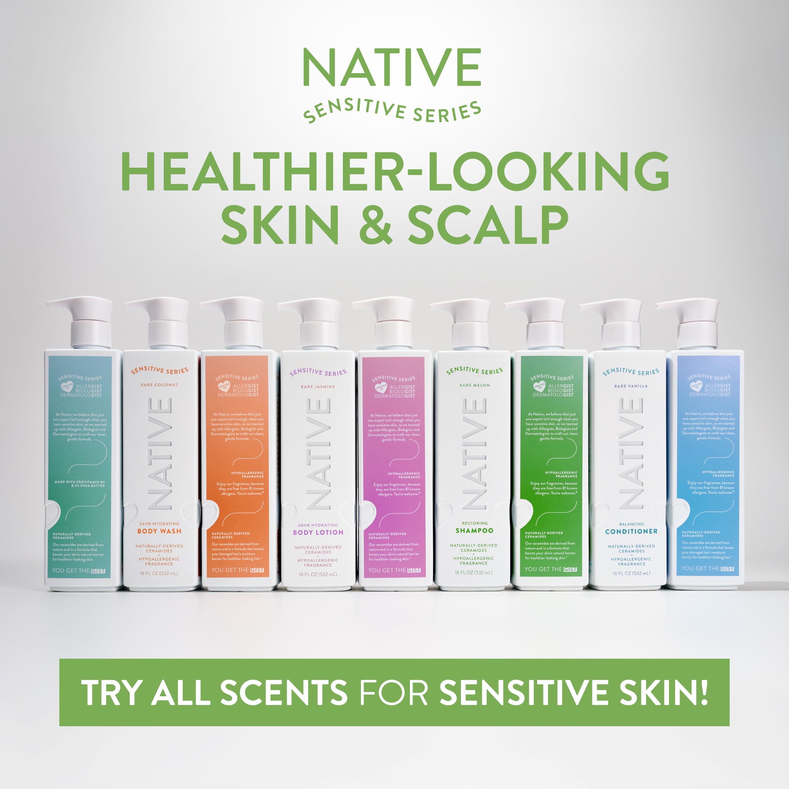 Native minimal ingredients visual emphasizing low-irritant formulation