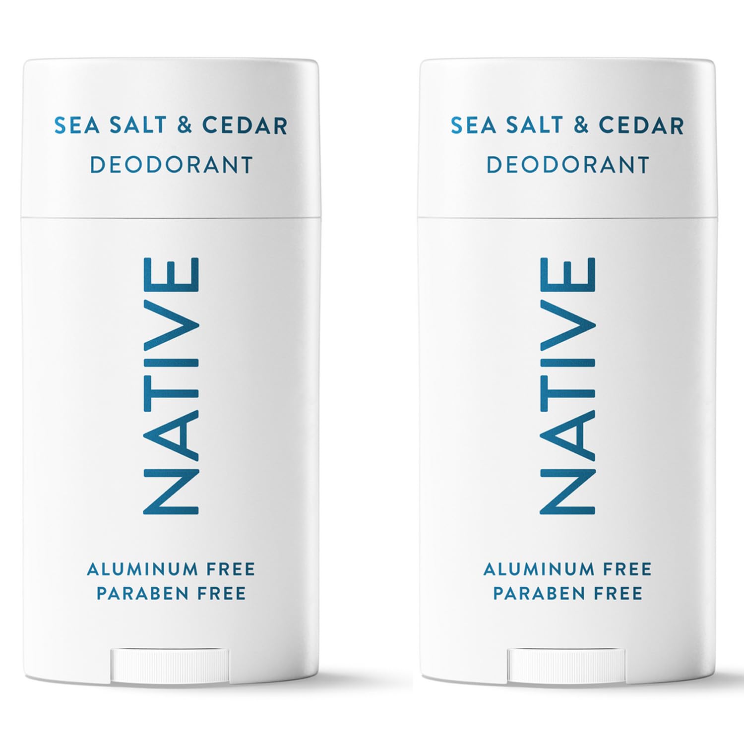 Native front packaging showing two sea salt cedar deodorant sticks for long-lasting protection