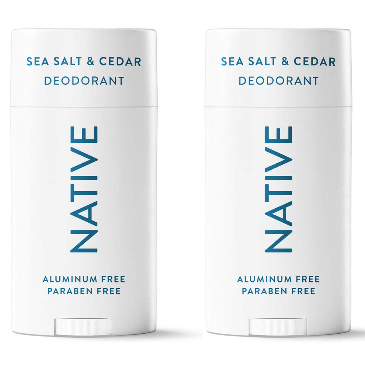 Native front packaging showing two sea salt cedar deodorant sticks for long-lasting protection