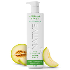 Native front bottle shot showing Bare Melon scent and gentle formula benefit