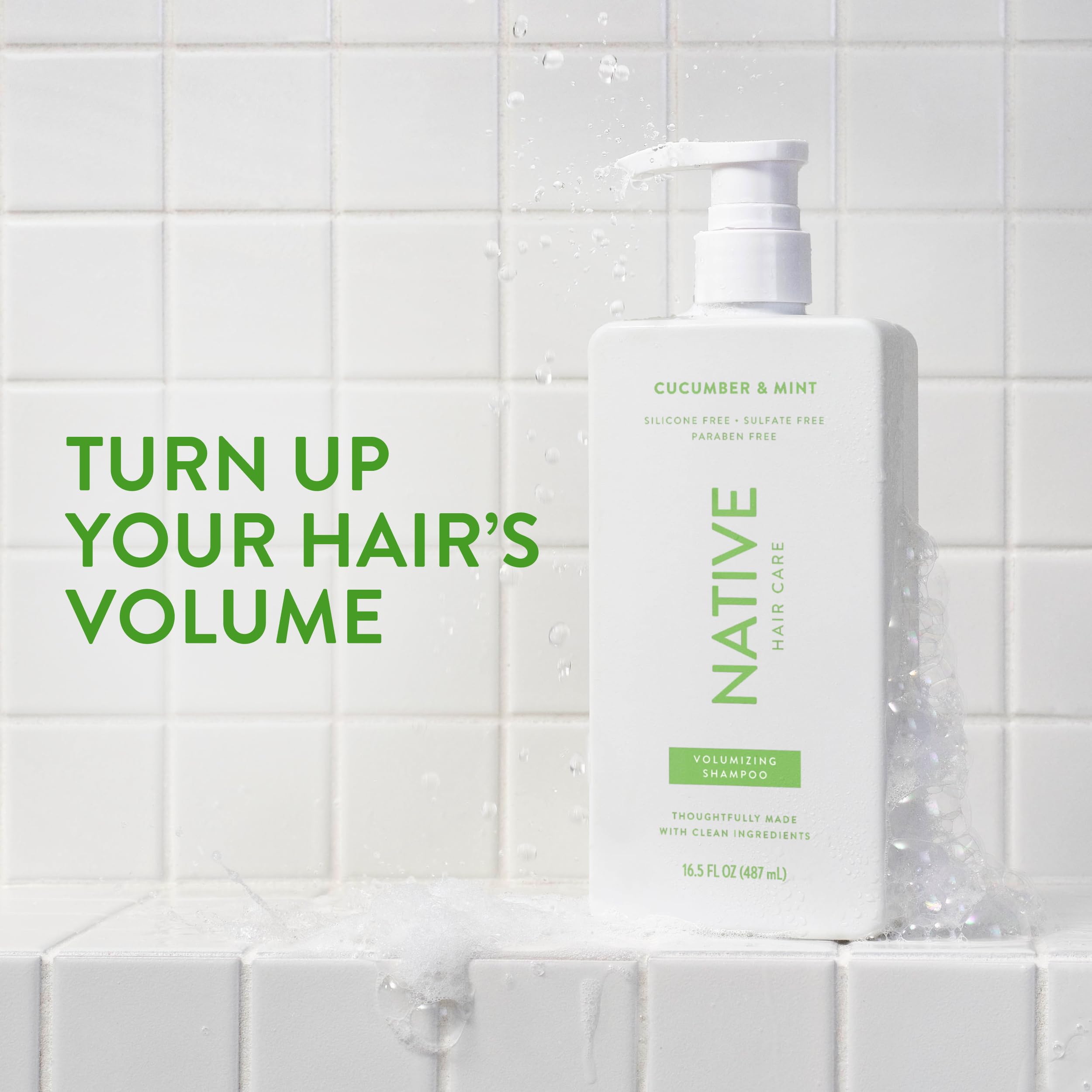 Native shampoo bottle close-up label highlighting naturally derived ingredients