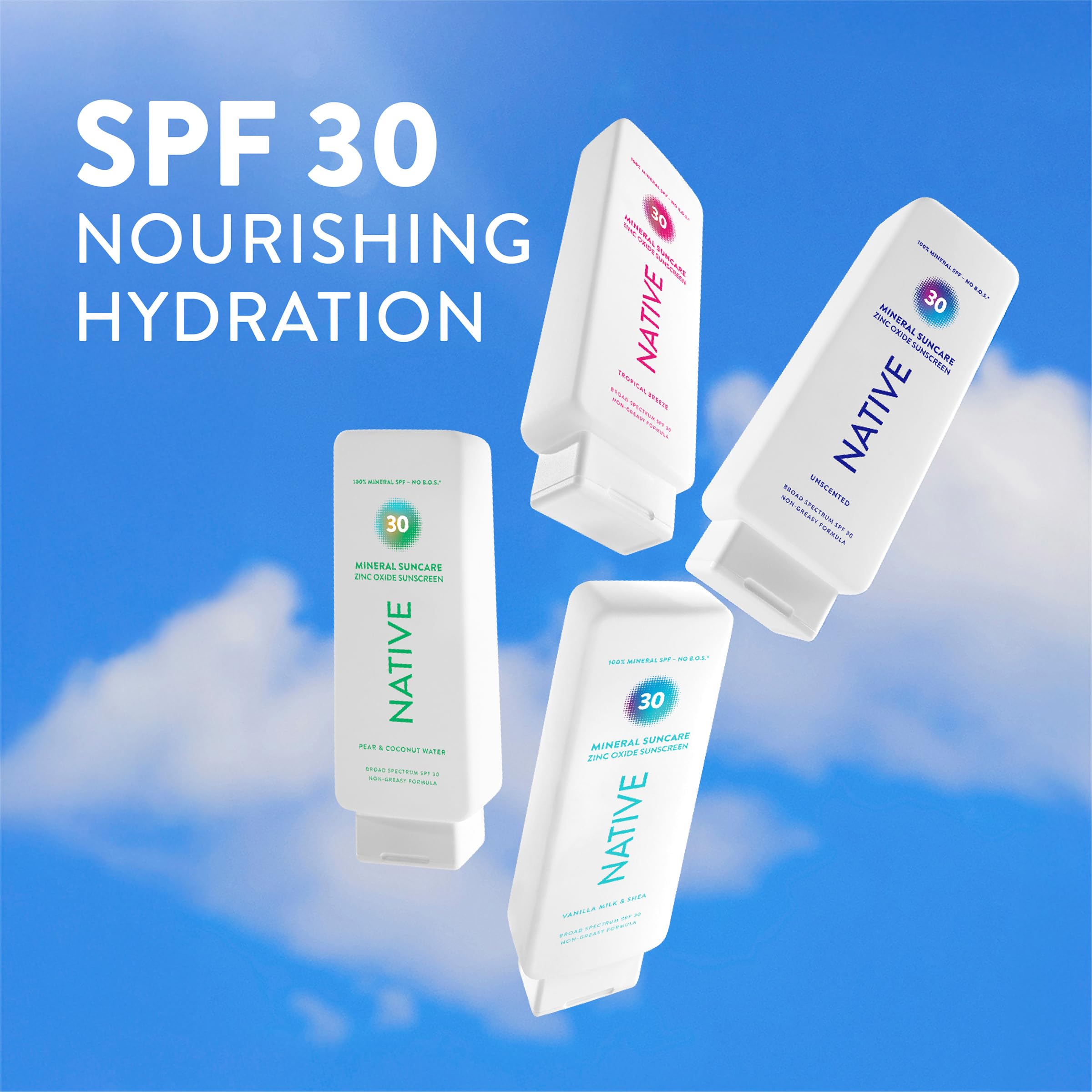 Native sunscreen applied to face demonstrating blendable, no-white-cast finish