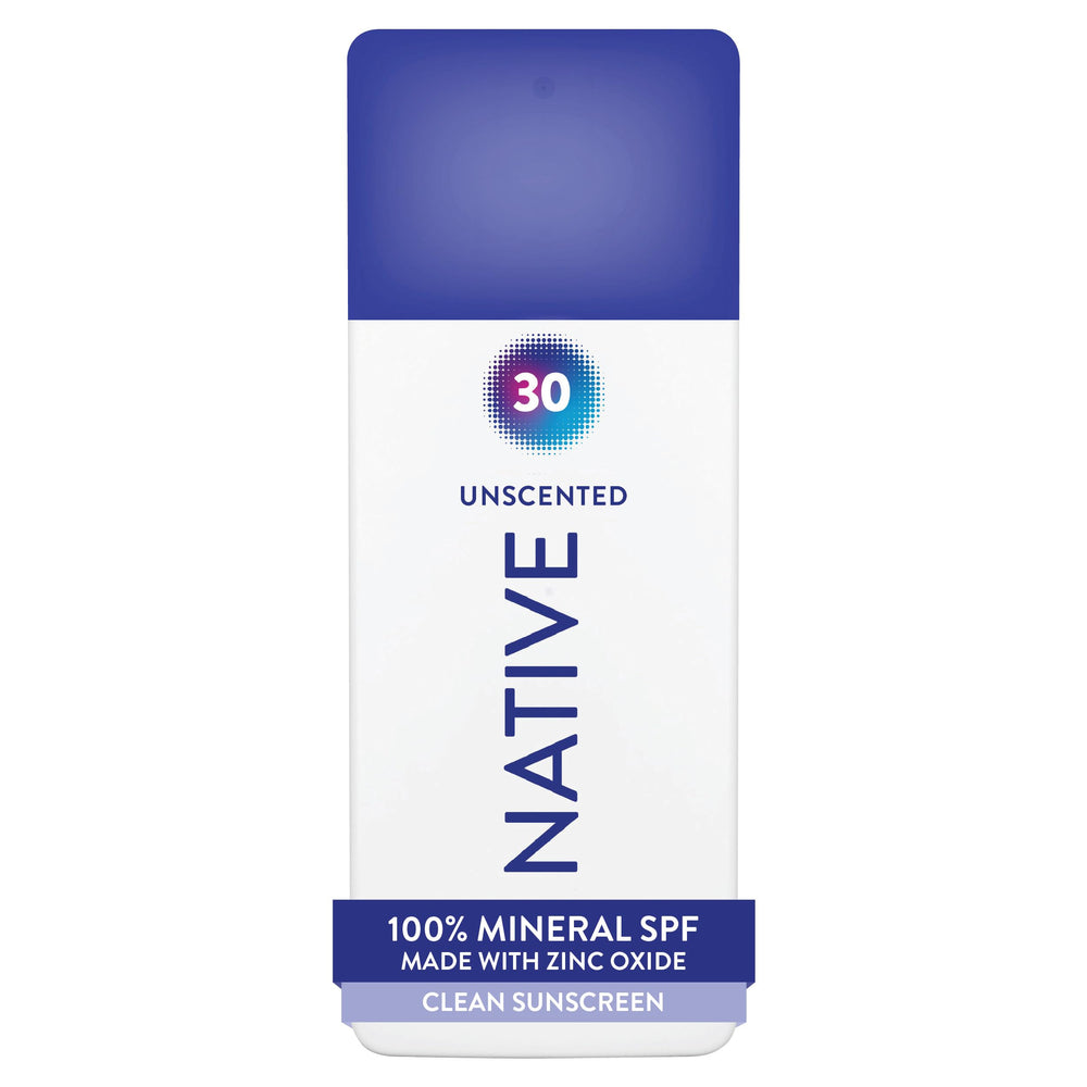 Native front packaging showing SPF 30, clear labeling and size benefit