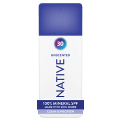 Native front packaging showing SPF 30, clear labeling and size benefit