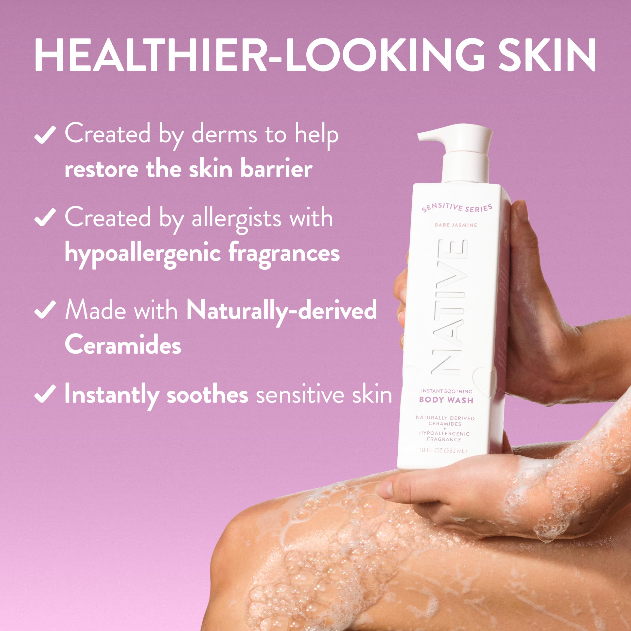 Native foam texture close-up demonstrating gentle lather that moisturizes skin
