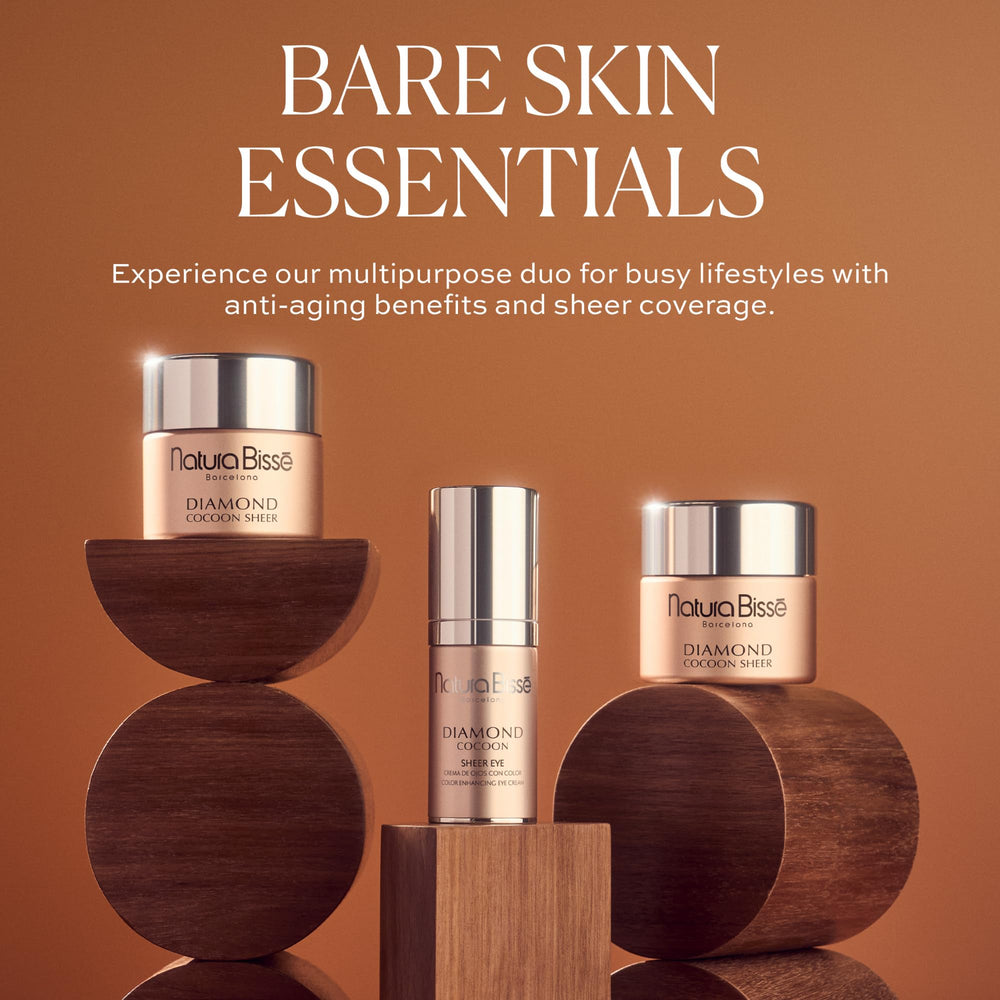 Natura Bissé next to sunscreen showing product size and travel-friendly benefit