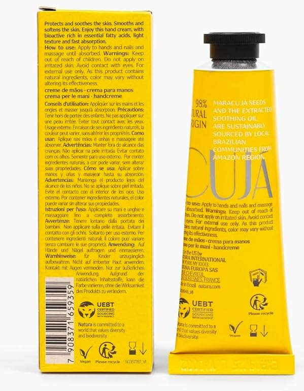 Natura Ekos maracujá back label with ingredients and usage info