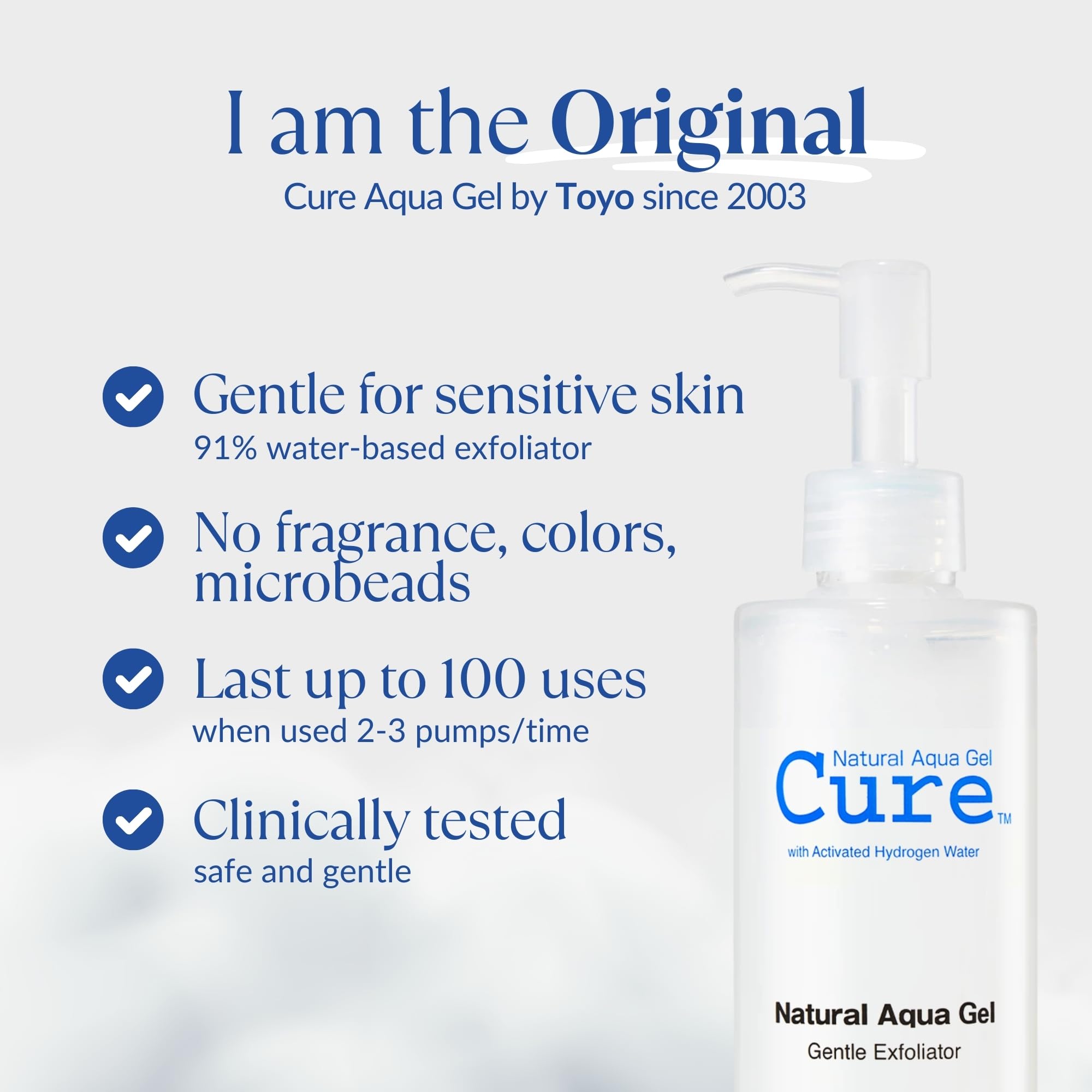 NATURAL AQUA GEL CURE on bathroom shelf in lifestyle setting suggesting daily use convenience