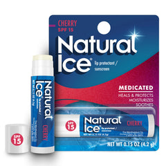 Natural Ice front packaging showing cherry tubes and SPF 15 protection