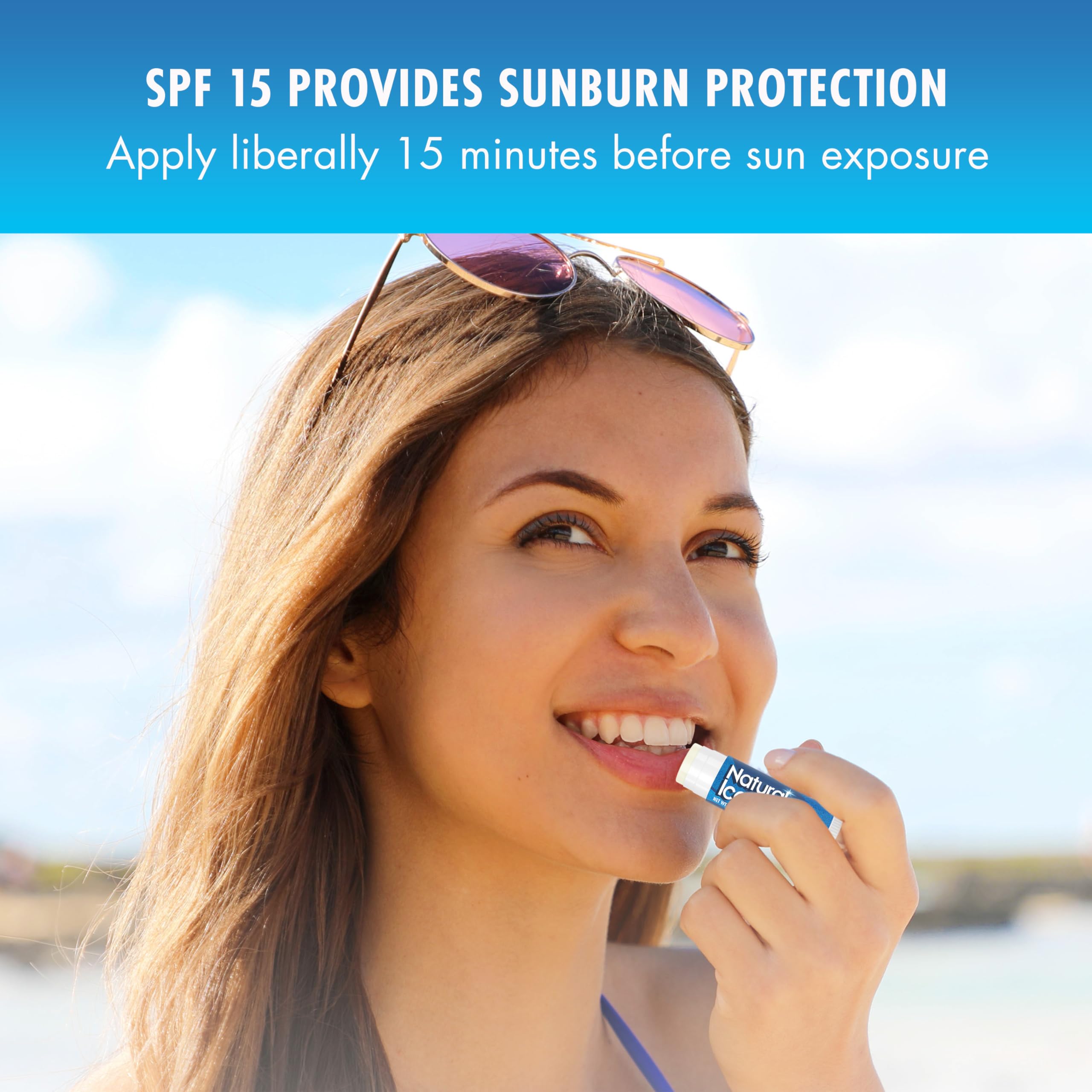 Natural Ice applied outdoors showing cherry balm protecting lips in sun