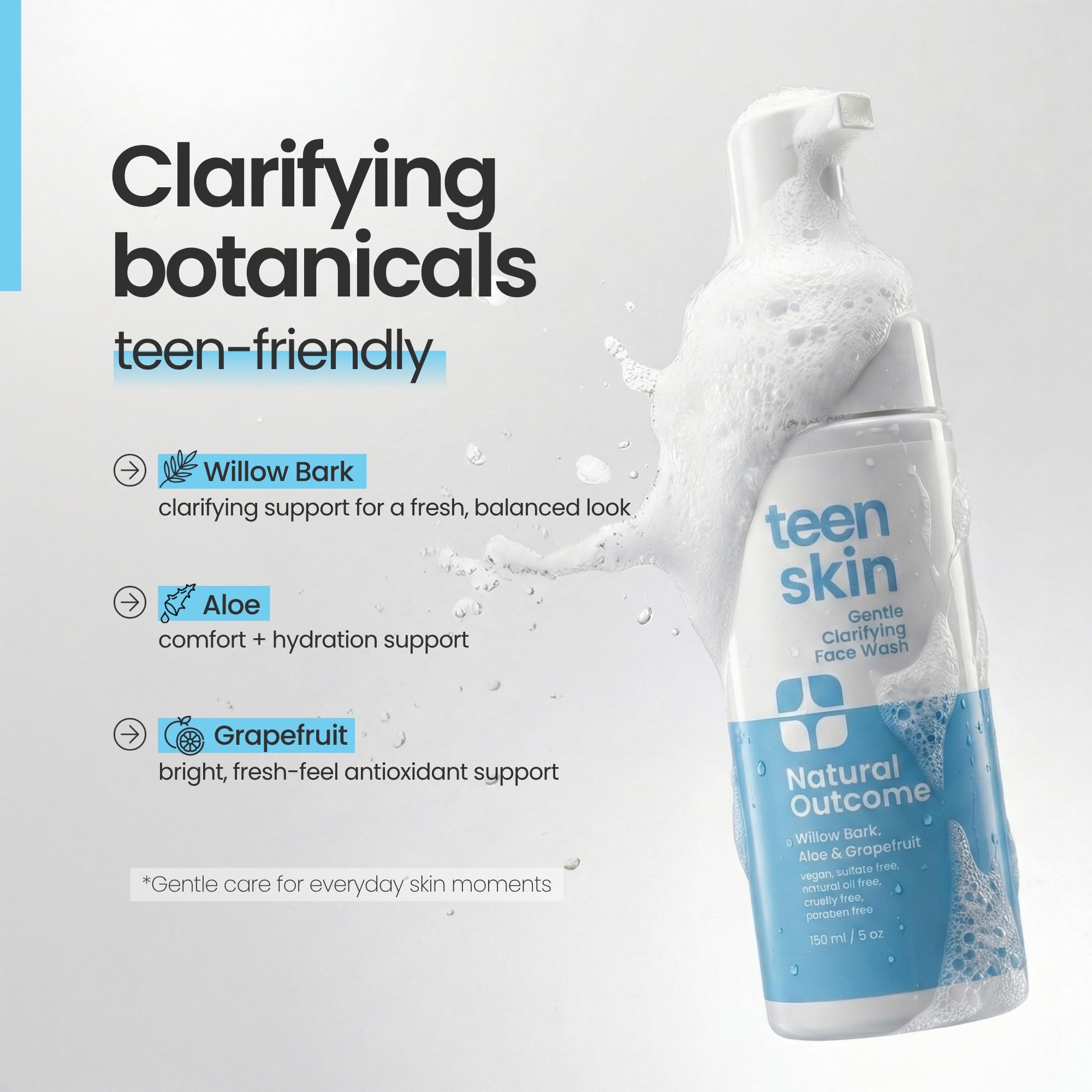 natural outcome teen using cleanser at sink demonstrating easy routine