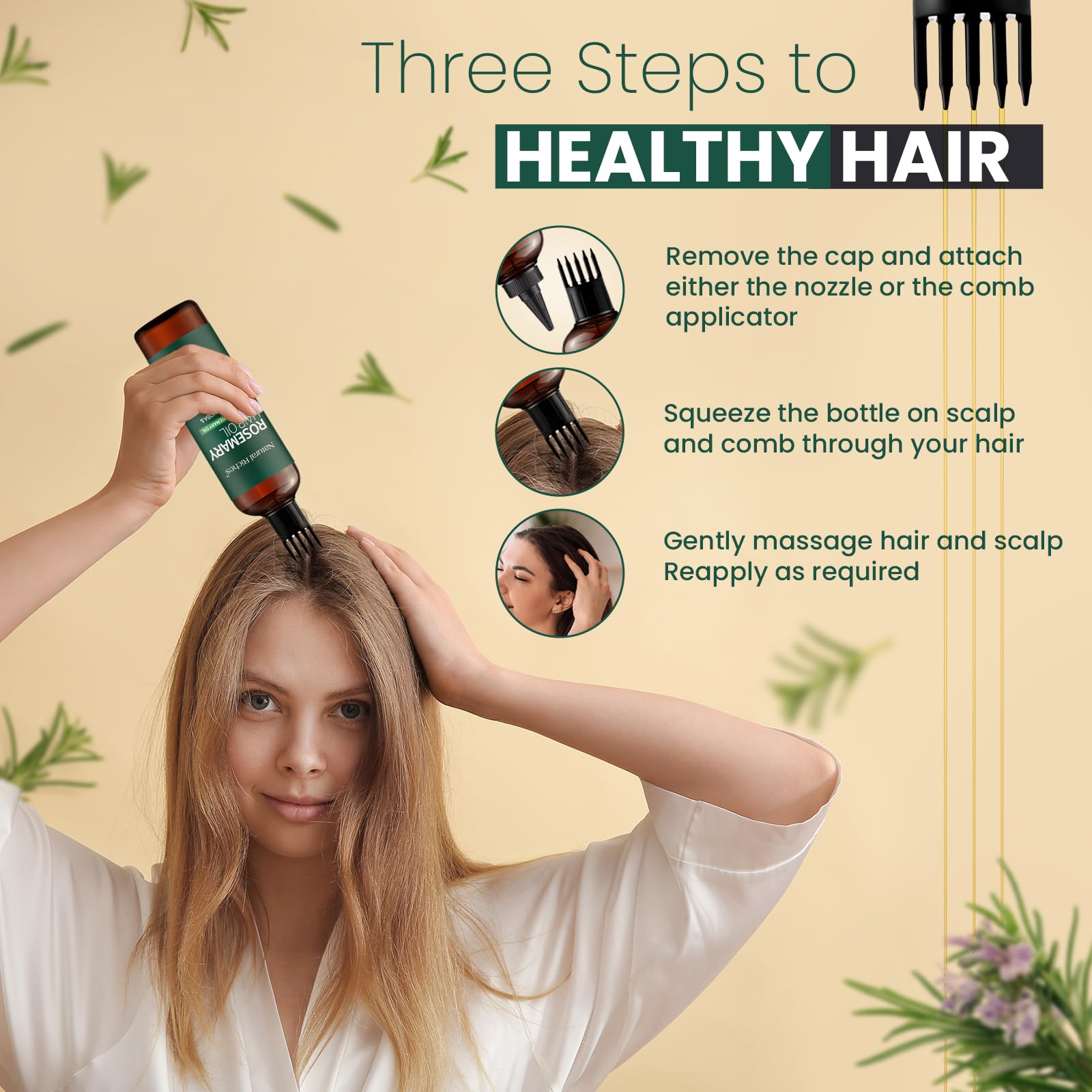 Natural Riches oil drops in palm illustrating dosage and non-greasy finish for styling control