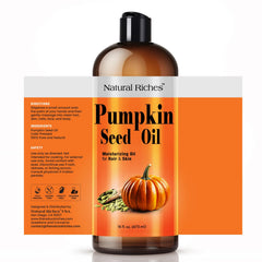 Natural Riches label close-up highlighting cold-pressed purity benefit