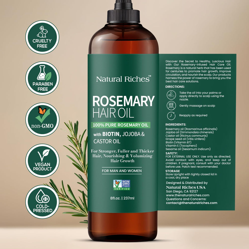 Natural Riches bottle on bathroom shelf for travel and everyday routine convenience