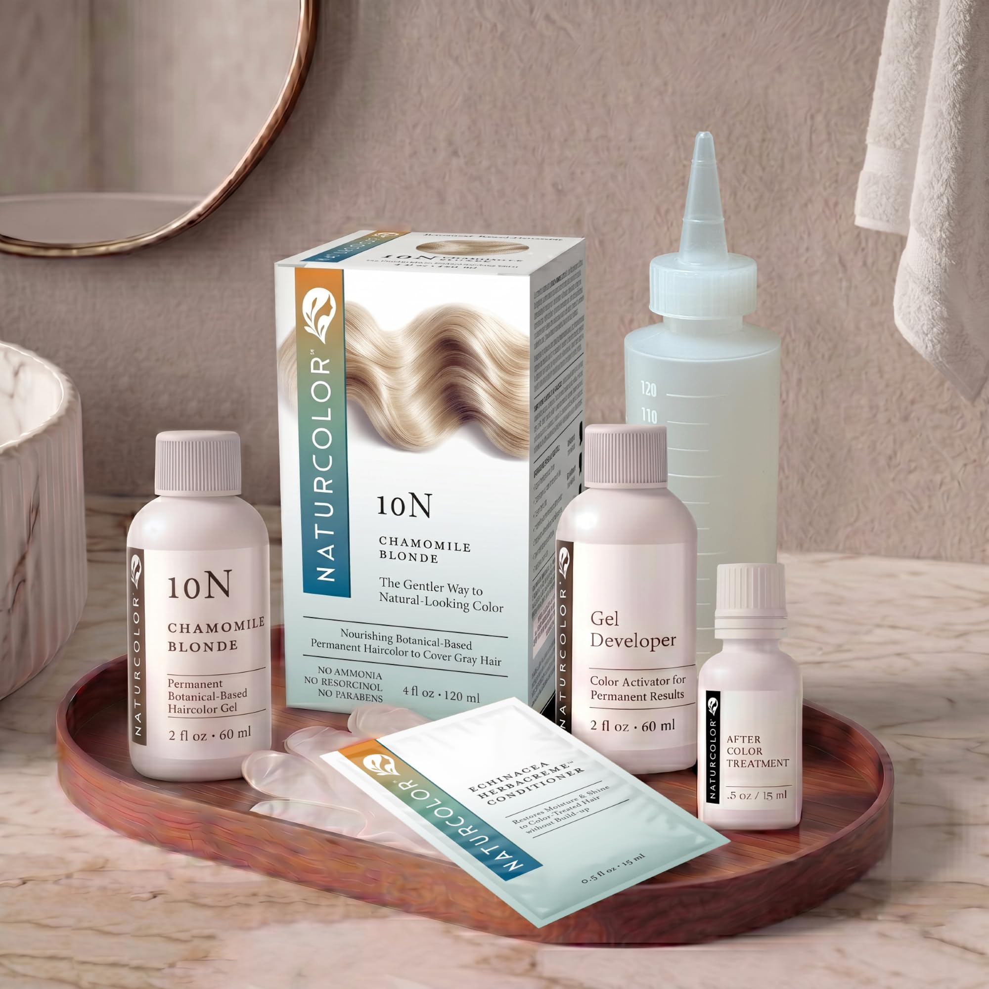 Naturcolor in a bathroom setting illustrating low-odor, at-home use